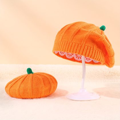Women's Pumpkin Beret Hat - Autumn Winter Beanie, Stretchy Snug Fit, Lightweight Warmth for Halloween, Christmas Parties - Festive Fall Winter Accessory Gift for Women s, Thanksgiving Hat