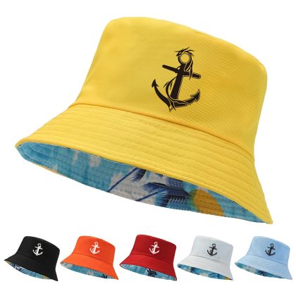 A Fashionable Printed Boat Anchor Fisherman's Hat, a Breathable Sun Hat for Spring and Summer Outdoor Leisure, Suitable for Both Men and Women, Can Be Worn on Both Sides, Suitable for Sea Fishing and Parties.