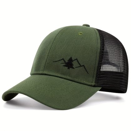 Vintage Pine Tree Embroidered Trucker Cap, Retro Washed Mesh Hat, Outdoor Forest Style Baseball Cap for Men and Women