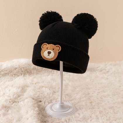 Double-Line Ball Big-Headed Round-Faced Little Bear Autumn Winter Outdoor Knit Hat