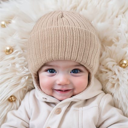 1pc 0-3 Years Kids Plain Knitting Beanies Soft Warm Gift