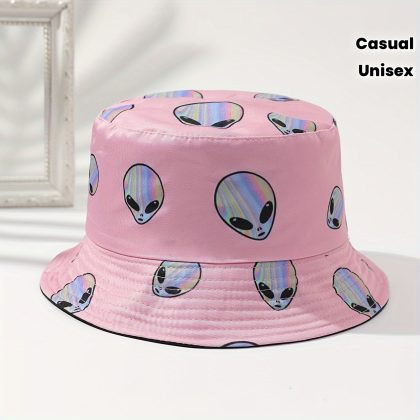 1-Pack Alien All-Over Print Unisex Anime Fisherman Hat, Casual Outdoor Reversible Bucket Hat, Suitable for Vacation and Travel