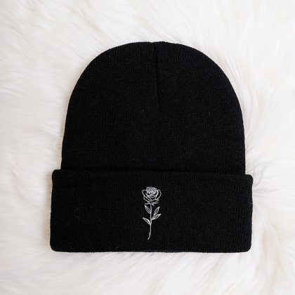 1pc Men&Women's Solid Mature Rose Vintage Embroidered  Knit Hat With Rose Print