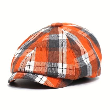 New Plaid Octagonal Hat Retro Literary Duck Tongue Hat Women'S Casual Beret British Newsboy Hat Casual Hat