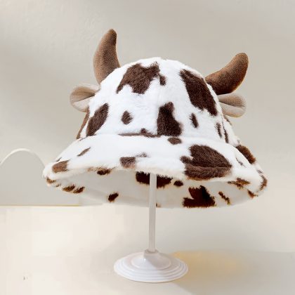 Fuzzy Men'S Warm Fisherman'S Hat, Brown Cow Horn Hat